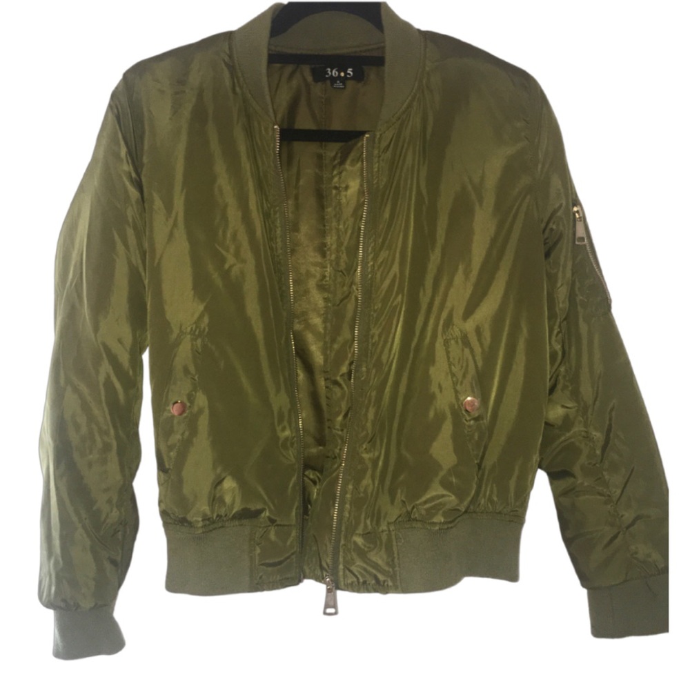 Khaki Bomber Jacket With Gold Hardware
